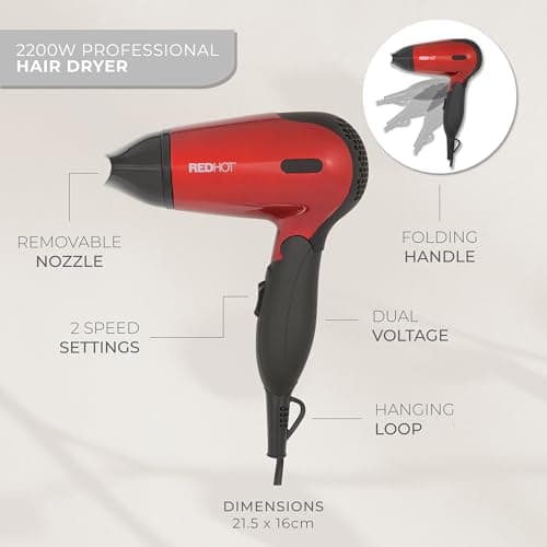 Red Hot Travel Hair Dryer, Dual Voltage, Folding Handle, 2 Speed — view 2