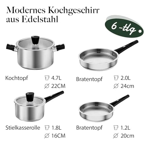 Stainless Steel Pots and Pans Set, 6-Piece Tri-Ply Induction Hob Pan Set — view 3