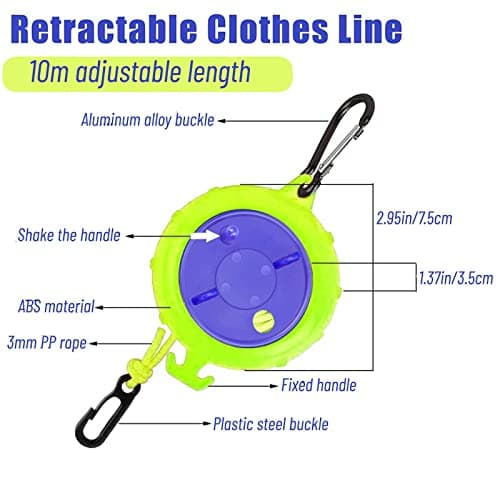 Qeeheng Adjustable Travel Clothesline Cord, 32.8FT Portable Camping Clothesline, Windproof Drying Line Rope For Outdoor/Indoor/Home/Laundry/Hotel, With 10 pcs Windproof Clothespins — view 4