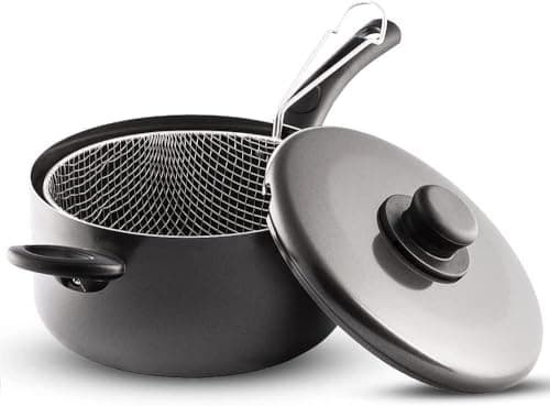 Camping 3 PIECE Cooking Set 8-Inch Nonstick Chip Pan with Lid & Basket and Portable Gas Stove with 4 Butane Canisters – Ideal for Deep Frying & Outdoor Indoor Cooking Camping Picnic Party BBQ. — view 2