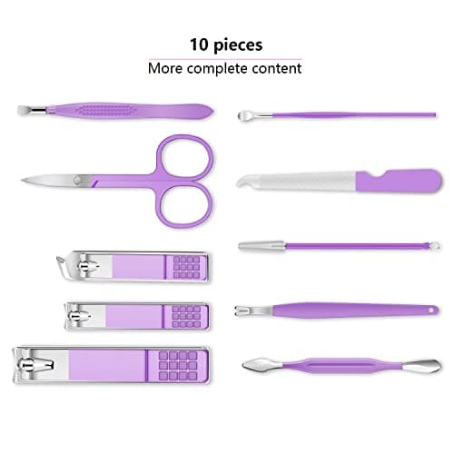 Manicure Set 10pcs Professional Nail Clippers Kit, Purple — view 2