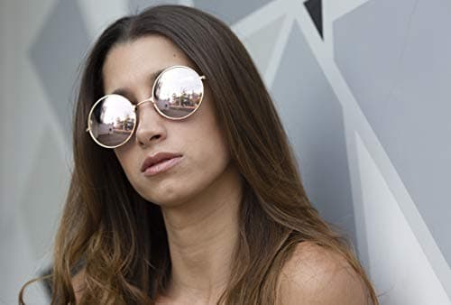 Ultra Round Sunglasses Rose Gold Frame Mirrored Large Retro UV400 — view 4