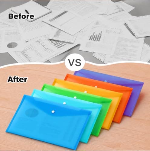 Qcdou Plastic Wallets A4, 6Pcs Plastic Document Folder, Waterproof Wallets Folders, Document File Folders with Button, A4 Popper Wallets for Home Office School Organization Supplies — view 6