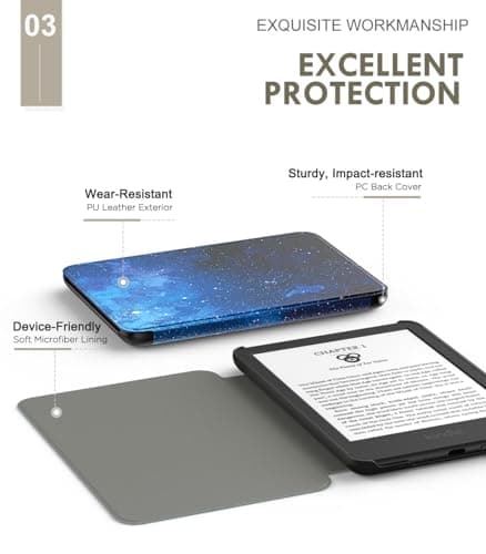 MoKo Case for 6" Amazon Kindle Basic 11th Gen 2024/2022, Blue Starry Sky — view 4