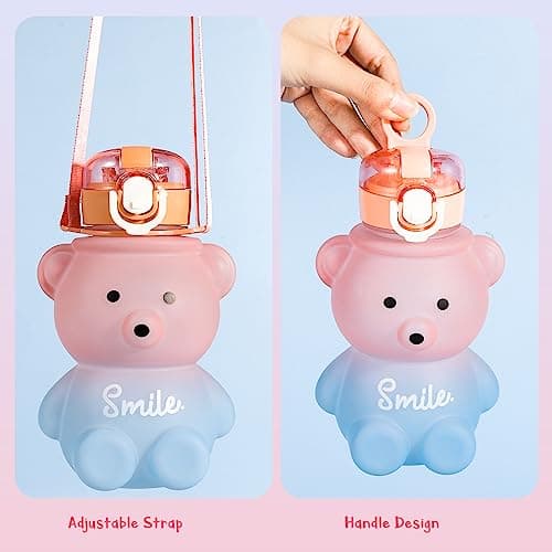 Fuyamp Kawaii Bear Water Bottle With Straw and Strap,800ml Cute Gradient Colorful Water Bottles Portable Leakproof BPA-free Drinking Cups for Kids Girls Women Sports Camping Picnic Hiking Travel — view 3