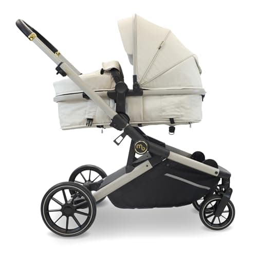 My Babiie MB33 Tandem Pushchair – Birth to 15kg Double Stroller, Twin Seat Units Convert to Carrycot, 11 Configurations, Duo Includes Car Seat Adapters, Rain Covers – Ivory — view 3