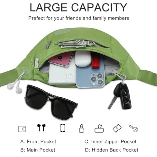 MAXTOP Large Bumbag Waist Fanny Pack Running Belt for Men Women Unisex Bum Bag with Headphone Jack and 4-Zipper Pockets Adjustable Belt for Travel Running Jogging Workout Hiking Gifts Khaki Green — view 3