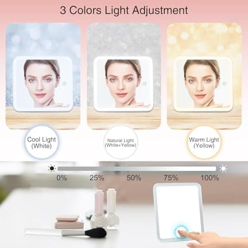 Makeup Bag with LED Mirror-3 Colors Modes Travel Makeup Organiser Pink — view 5