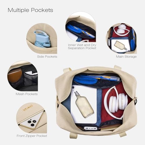 SPAHER for Ryanair Cabin Bags 40x30x20 Underseat Wizzair Carry on Hand Luggage Foldable Travel Duffel Flight Bag Women Men 25L with Wet Pockets Holdall Tote for Overnight Airplane Weekend, Beige — view 5