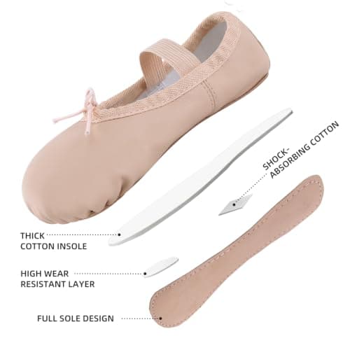 ZDQ Ballet Shoes for Girls Leather Full Sole Dance Shoes Women Flats Ballet Slippers for Toddler Kids Adults Beige 3.5 UK — view 4