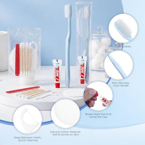 LLHQAMT Disposable Travel Toothbrush, Light Blue Toothbrush and Toothpaste with Hotel Vanity Kit, Individually Packaged, Suitable for Hotel, Home, Camping and Travelling (20-Pack) — view 3