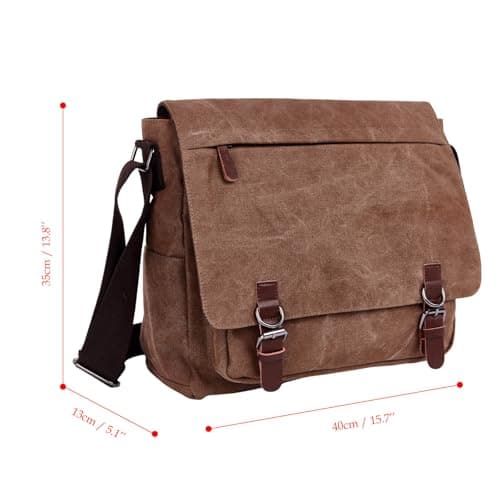 WTiger Canvas Messenger Bag, 15.6 Inch Laptop Shoulder Bag for Men & Women, Canvas Crossbody Bag with Magnetic Buckle & Multiple Pockets, Vintage Satchel for Work, School & Travel — view 6