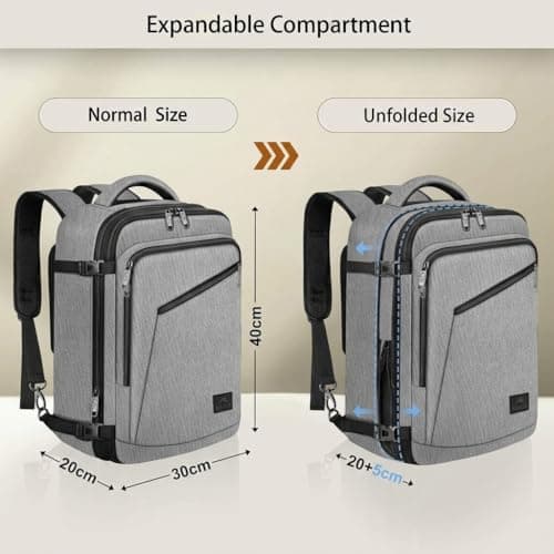 MATEIN for New Expandable Ryanair Cabin Bags 40x30x20 Underseat, Travel Rucksack Cabin Size, Ryan Air Bag 40x30x20, Under Seat Flight Backpack, Hand Luggage Backpack for Travelling, Grey — view 3