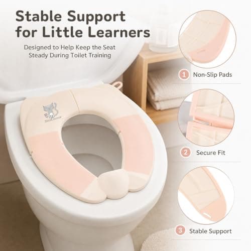 Bebamour Foldable Toddler Toilet Seat, Portable Travel Potty Training Seat with Non-Slip Pads & Splash Guard, Compact Lightweight Toilet Trainer for Boys & Girls, Fits Standard UK Toilets, Khaki — view 4