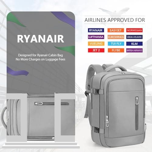 OTAHGK Cabin Bags 40×30×20 for Ryanair Underseat Carry-ons Travel Backpack Hand Luggage Bag Cabin Size 24L Flight Rucksack Casual Daypack School Office Work Backpack Fit 14 Inch Laptop-Grey — view 2