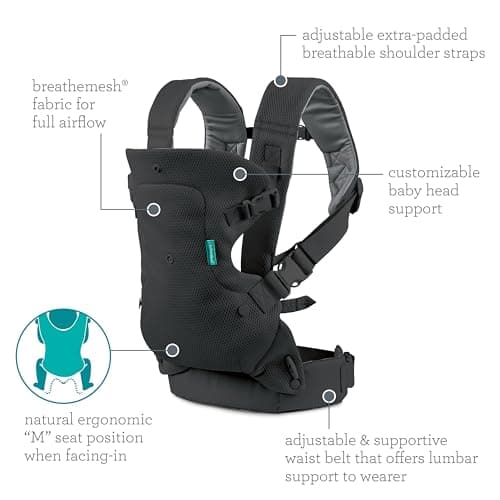 Infantino Flip 4-in-1 Light & Airy Convertible Baby Carrier - Breathable, Lumbar Support, Adjustable Waist Belt, Head Support, Ergonomic Seat, Plush Straps for Newborn to Toddler 3,6-14,5kg, Dark Grey — view 6
