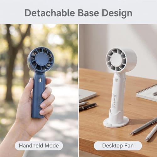 dididudi 3 Pack Mini Handheld Fan, USB Rechargeable Personal Portable Fan with Detachable Base, 3 Wind Speed Small Cooling Fan for Travel, Office, Makeup, Outdoor Camping — view 6
