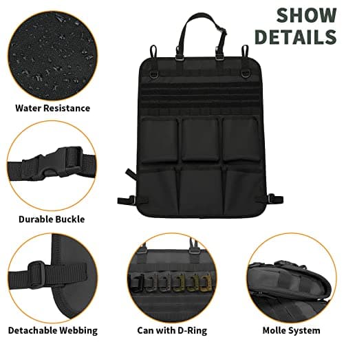 HUNTVP Car Seat Back Organizer, Tactical Molle Vehicle Panel Universal Tactical Vehicle Seat Organizer Storage Bag with 6 Storage Pouch Molle Car Seat Organiser — view 5