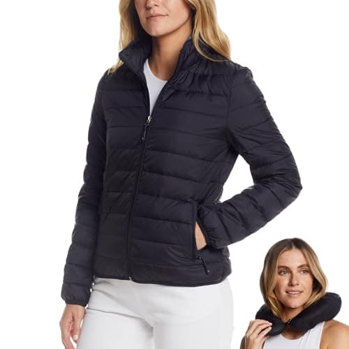 Weatherproof Womens Puffer Jackets - Packable Travel Neck Pillow Alternative Down Puffer Jacket Women (S-XXL), Black, Large