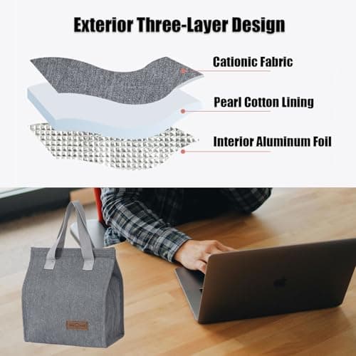 hzkais Reusable Cooler Bag, Insulated Picnic Lunch Bag, Lunch Bag Tote, Portable Cool Bags for Work Outdoor School Travel, Insulated Lunch Box Soft Cooler Cooling Tote for Adult Men Women(Grey) — view 4