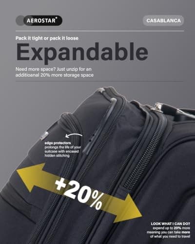 Aerostar Medium 26” Lightweight Softshell Expandable Suitcase, Integrated Combination Lock, 4 Wheels Check in Luggage for 15 to 20kg (Black, 77 litres) — view 5