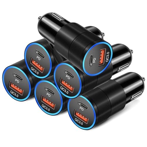 6 Pack USB C Car Charger, Bangfun 38W Dual 12V USB-C & USB-A Car Charger Multi Port QC+PD 3.0 Fast Charge Cigarette Lighter Adapter Phone Plug for iPhone 17 16 15 14 13 12 Pro Galaxy Pixel Android