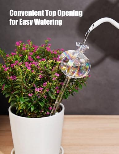 NiHome Cactus-Shaped Glass Plant Self-Watering Globes 6-Pack, Glass Waterer Stakes for Potted Plants, Automatic Mini Irrigation System, Adorable Gardening Tool (Iridescent, 3 Large + 3 Medium) — view 4