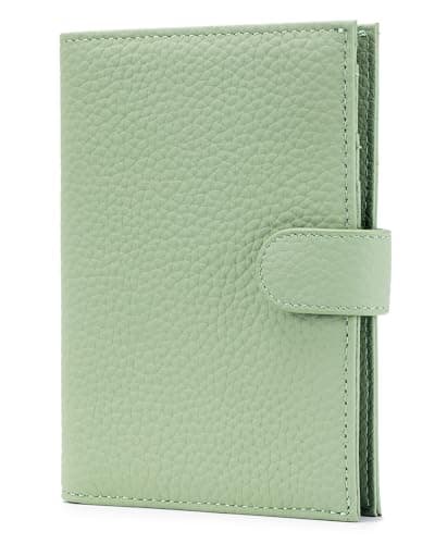 Karmiir RFID Passport Holder for Travel, Compact Wallet for Women & Men, Leather Passport Cover Wallet with Card Holders Zippered Coins Pocket and Cash (Light Green)