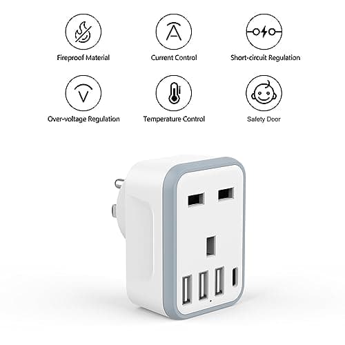 Loydia UK to US Plug Adaptor, 5 in 1 USA Plug Travel Adapter with 3 USB & 1 USB C Ports, American travel plug adapter from UK to USA, US, Canada, Thailand, Mexico, Colombia (Type B) — view 4