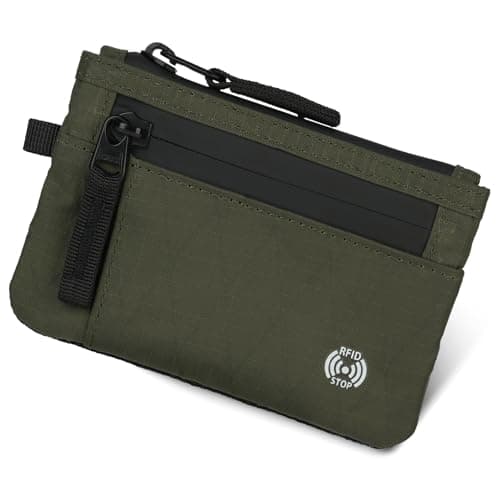 DiULi Small RFID Blocking Wallet for Men & Women | Secure Travel Zip Card Holder with Coin Pocket | Compact Slim Minimalist Black RFID Wallet Green