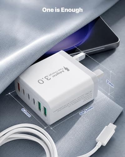 USB C Plug, 6-Port 55W Multi USB Charger Plug UK with Power Adapter +QC Wall Plug Multiport Mains, 3 Type C+3 USB A Ports Charging Plug for iPhone 16 15 14 13 12 11 Pro Max Plus XS XR SE,Samsung, iPad — view 6