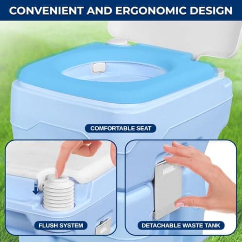 SereneLife 20L Outdoor Camping, Portable Toilet, Comfortable Flushable Portable Toilets for Adults, Travel Toilet, Porta Potty Loo, Detachable Waste Tank- Leak Proof & Carry Bag — view 3