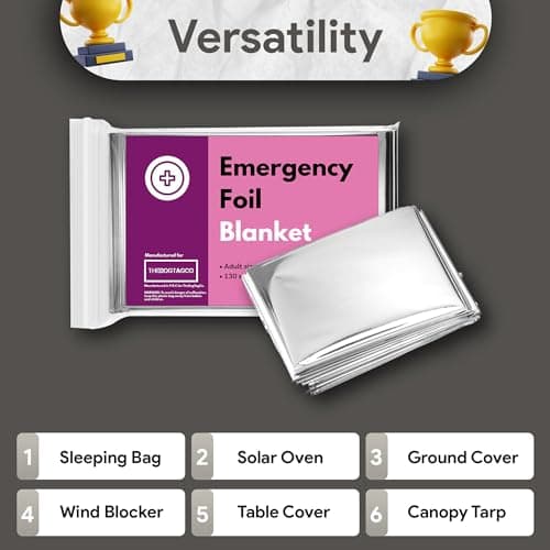 TheDogTagCo 5-Pack Emergency Foil Blanket - Large Silver Thermal Sheet for Outdoor Camping, Hiking, Survival Heated Blanket Ideal for Car First Aid Kit & Hiking Essentials — view 6