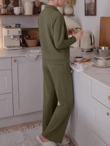 Casly Lamiit 2 Piece Tracksuits for Women Zip Up Lounge Travel Sets, Olive — view 5