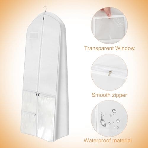 White Breathable Wedding Dress Storage Bags 183cm– Breathable Garment Cover for Bridal Gowns, Evening Dresses & Coats,Dust-Proof Hanging Storage for Closet/Travel — view 3