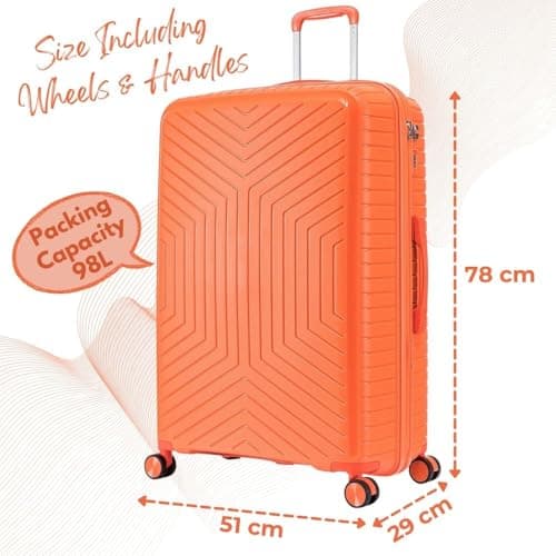 DK Luggage 28" Large Hard Shell Polypropylene PP Suitcase 4 Wheel Spinner Luggage PP20 Orange — view 2