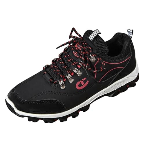 Hiking Trainers Mens Lace-Up Mesh Breathable Comfortable Walking Shoes Lightweight Outdoor Sneaker Casual Trail Shoes Adventure Footwear Plus Size Black