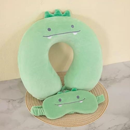 Travel Pillow Kids Travel Pillow with Sleep Eye Mask Cute Neck Pillow for Travel Soft Memory Foam Travel Neck Pillow for Adults and Kids Airplane Sleeping Travel and Camping (green dinosaur) — view 5