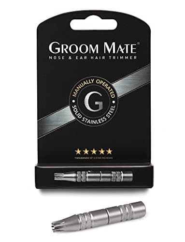 Groom Mate Platinum Manual Nose & Ear Hair Trimmer - XL Professional Stainless Steel Manual Nose & Ear Hair Trimmer for Men, Battery Free Hand Powered Rotary Blade Grooming Tool, Silver — view 3