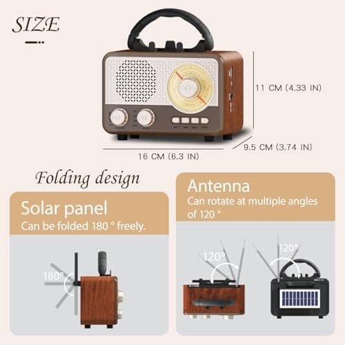 Radio AM FM SW,Portable Retro Bluetooth Speaker Small Vintage Solar Radio — view 5