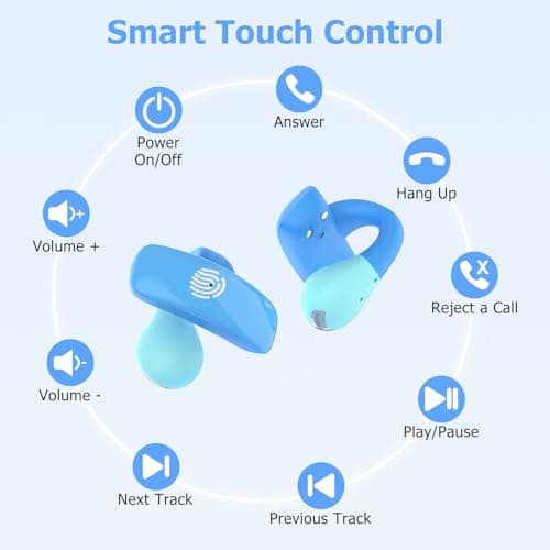 iDIGMALL Kids Wireless Earbuds, Open Ear Clip On Headphones for Teen, Blue — view 6