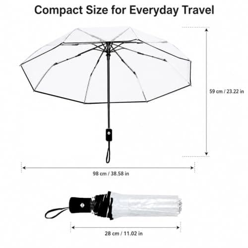 PAXQNVTR Compact Clear Umbrella, Auto Open Close Folding, Transparent, 8 Rib Tri Fold, Travel Rain Umbrella for Women and Men, White Trim (Black) — view 2
