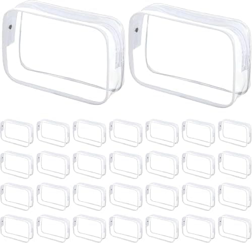 30 Pcs Clear Cosmetic Bags, Makeup Bags Bulk, Reusable Toiletry Bag for Travel, PVC Waterproof Clear Pouch with Zipper for Men and Women Carry-on Travel Essentials (18 x 5.5 x 12 cm)