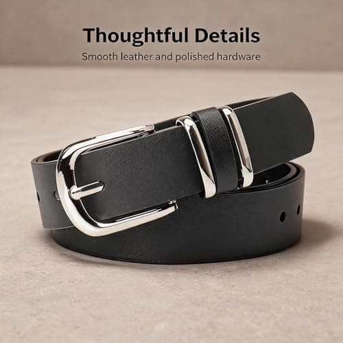JILLICK PU Leather Belt for Women with Silver Buckle - Adjustable Waist Strap in Black & Brown for Jeans, Dresses Trousers Daily Wear & Formal Attire Soft Comfortable & Accessory Gift (Black) — view 2