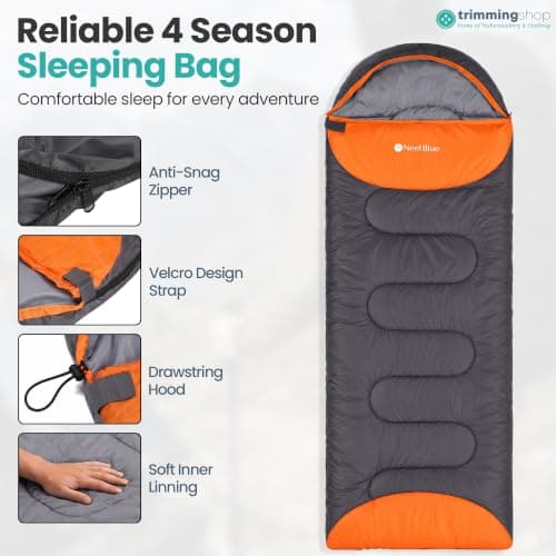 Trimming Shop, 4 Season Sleeping Bag for Adults, Warm Hooded, Grey & Orange — view 3