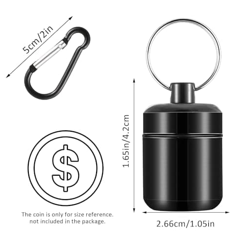 YUXIANLB 2 Pack Ear Plug Carrying Case Keychain, Waterproof Metal Earplug Case with Carabiner for Ear Plugs, Small Travel Pill Organizer Loops Earplugs Cases Keychain Container Holder (Silver, Black) — view 2