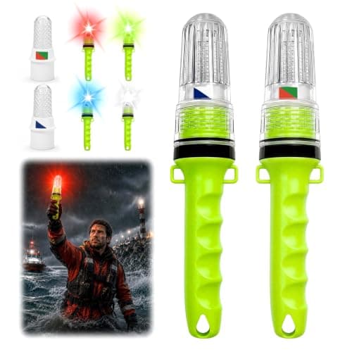 DVDVBOOM Boat Flares, 2Pcs 2026 New Upgraded Marine Emergency Safety Kit, Red Green, Blue White Mixed Color Strobe,Marine Emergency Distress Signals for Boating, Fishing Nets and Buoys