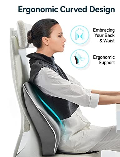 Travel Ease Ergonomic Lumbar Support Cushion, Memory Foam Back Support Cushion for Office Chairs with Skin-friendly Cover for Comfort (Grey) — view 3