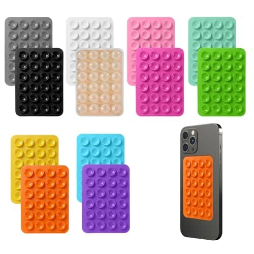12 Pcs Silicone Suction Phone Case Mount, Multi-Colored Phone Suction Pad, Anti-Slip Mat Suction Cup Phones Grip with Adhesive Back for Mobile Power Cellphones Selfies Videos Cell Phones — view 2