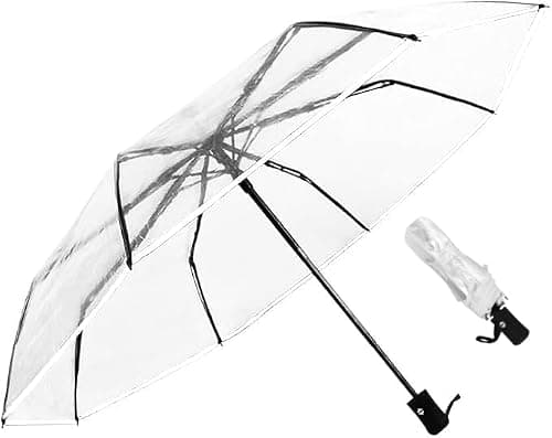 VIPOPICO Clear Umbrella Automatic Open Close – Compact Travel Umbrella with Frosted Handle | Transparent See-Through Dome Design | Wedding, Bridal & Daily Use (Clear-Black)